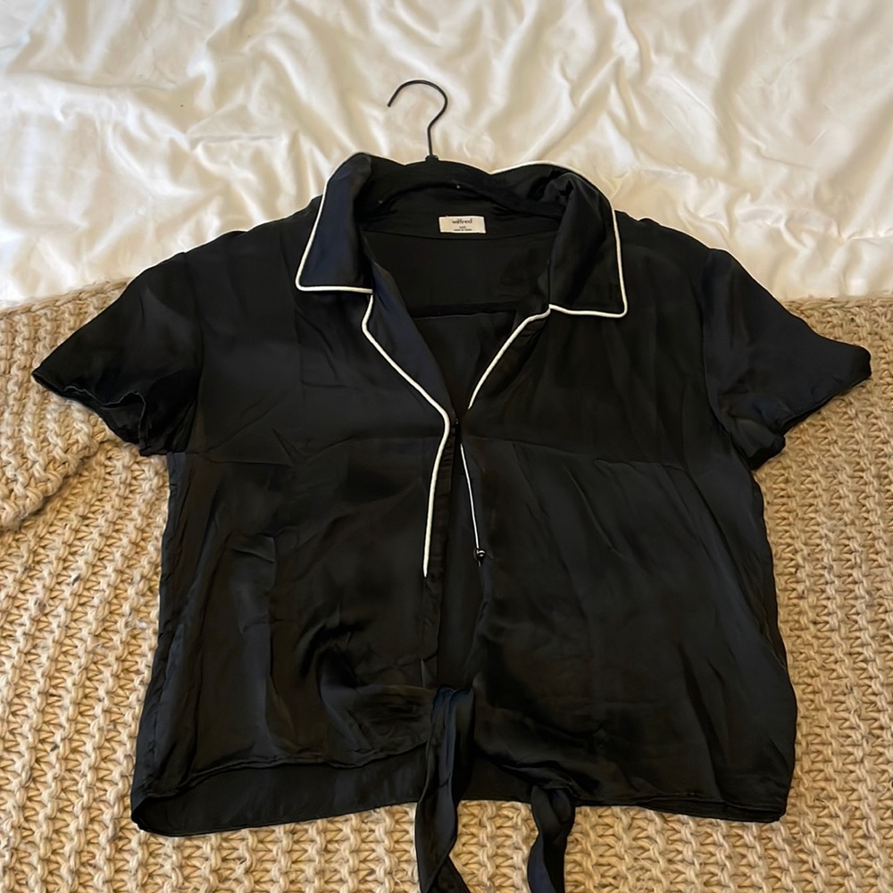 Black satin button down